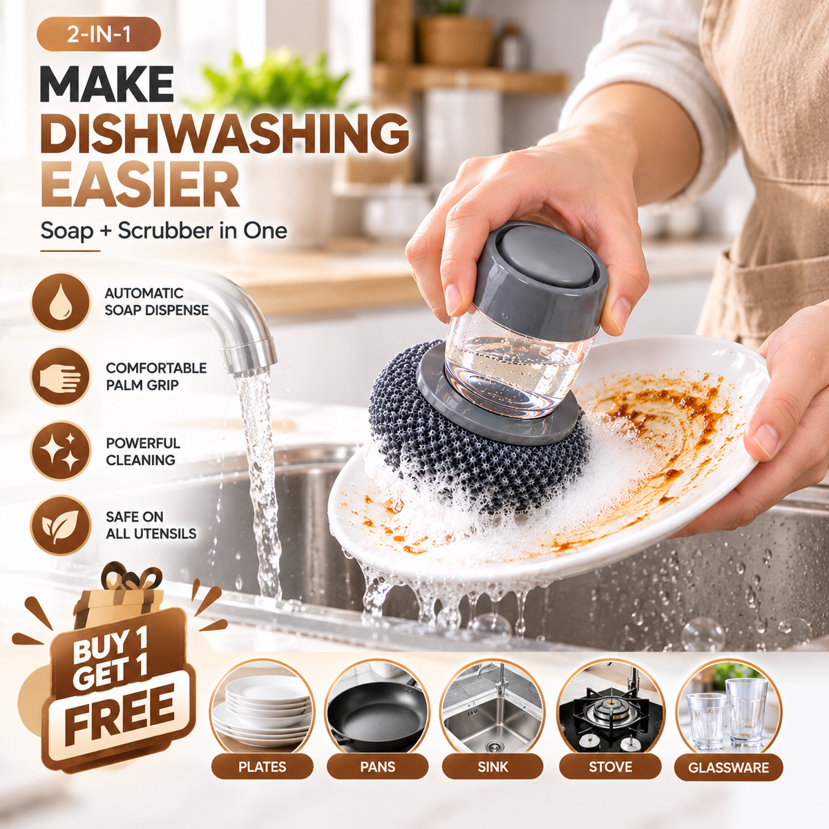 Push Dispenser With Cleaning Brush (Pack Of 2)