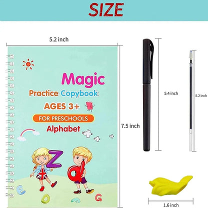 Magic Handwriting Practice Copybook Set (4 Books + Pen + 10 Refills + Grip)