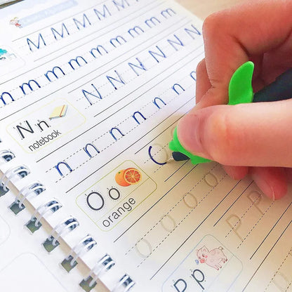 Magic Handwriting Practice Copybook Set (4 Books + Pen + 10 Refills + Grip)