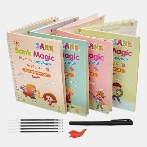 Magic Handwriting Practice Copybook Set (4 Books + Pen + 10 Refills + Grip)
