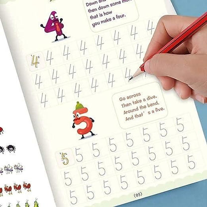Magic Handwriting Practice Copybook Set (4 Books + Pen + 10 Refills + Grip)