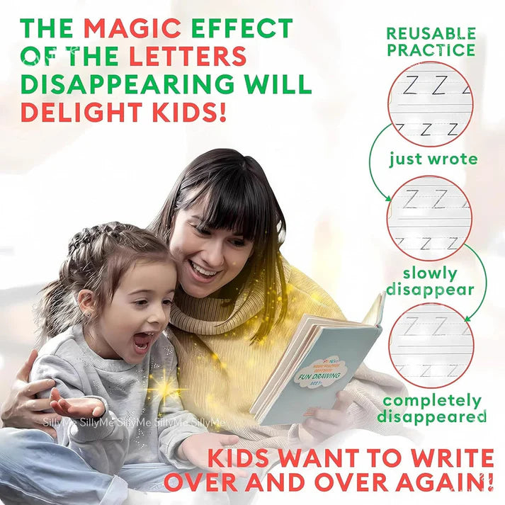 Magic Handwriting Practice Copybook Set (4 Books + Pen + 10 Refills + Grip)