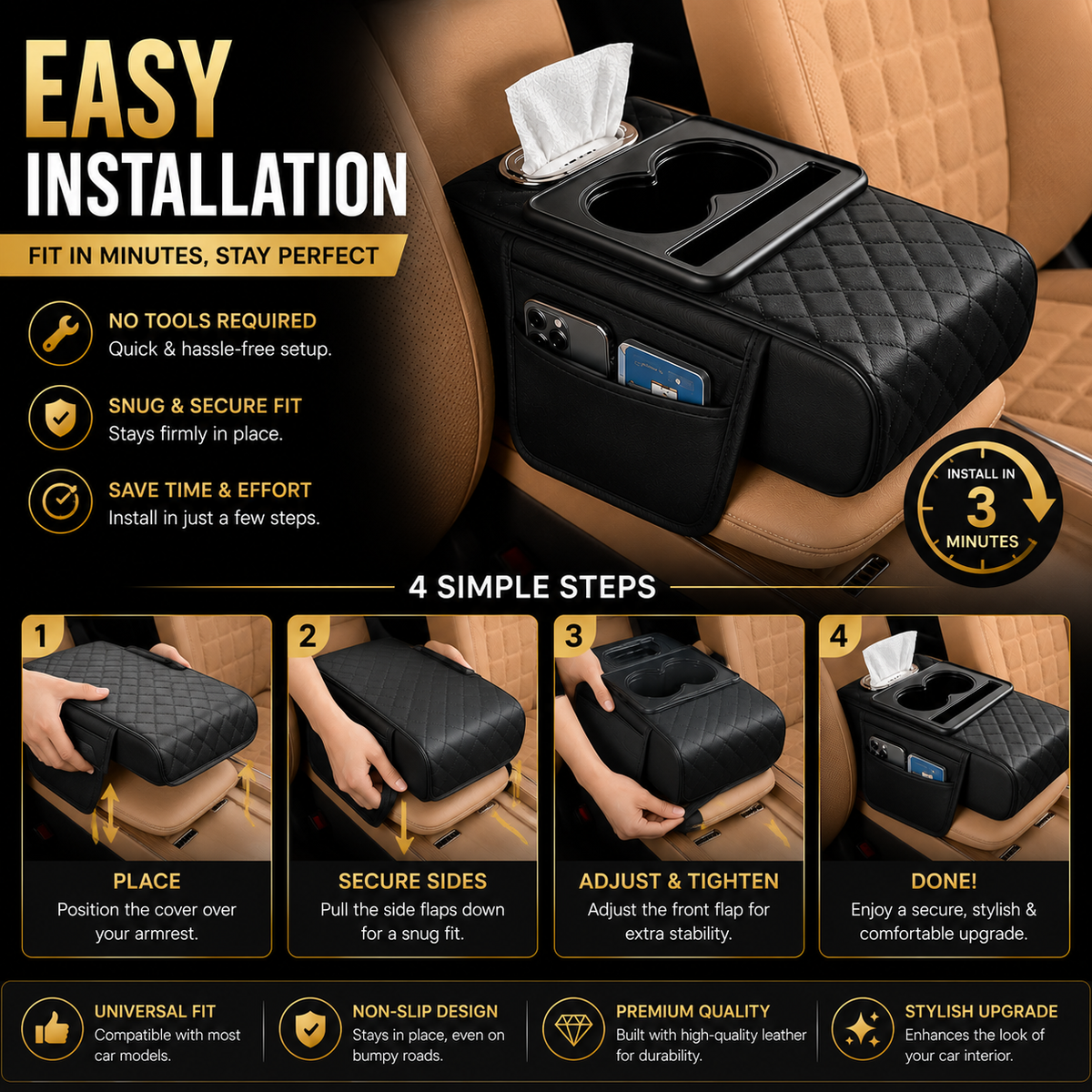 LuxuryDrive™ Premium Car Armrest Organizer