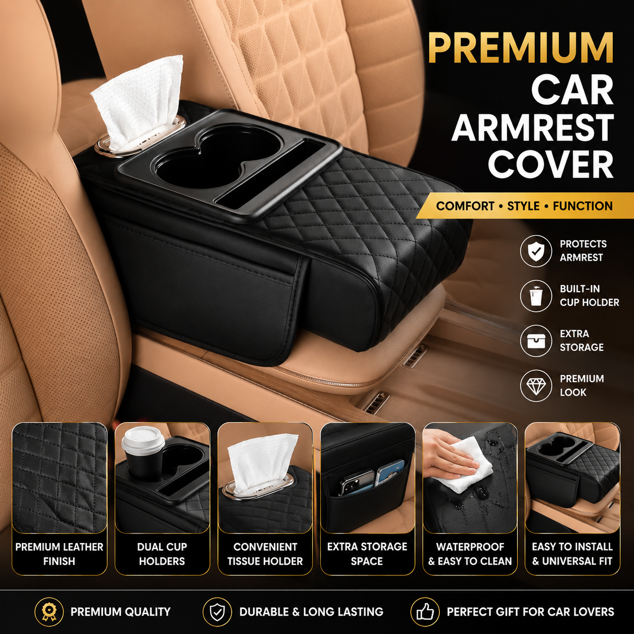 LuxuryDrive™ Premium Car Armrest Organizer