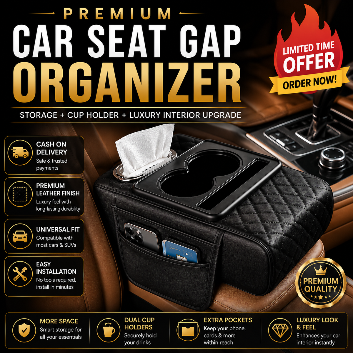 LuxuryDrive™ Premium Car Armrest Organizer