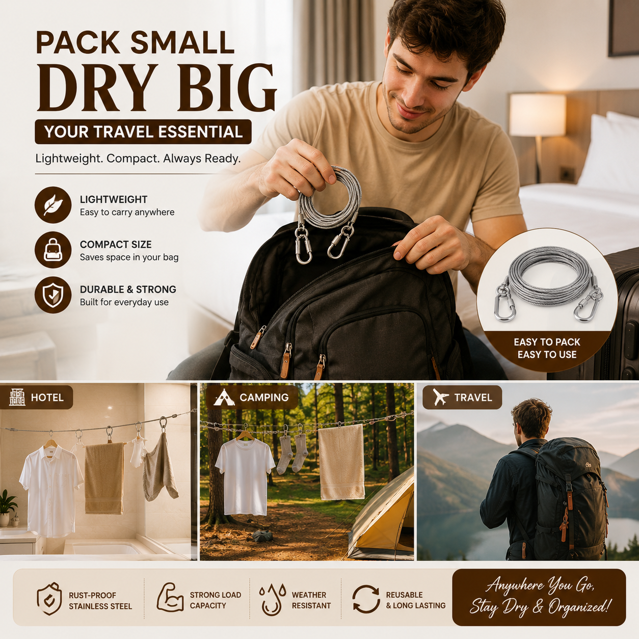 🔥 ✨ SteelDry Pro™ – Heavy Duty Stainless Steel Clothes Drying Rope