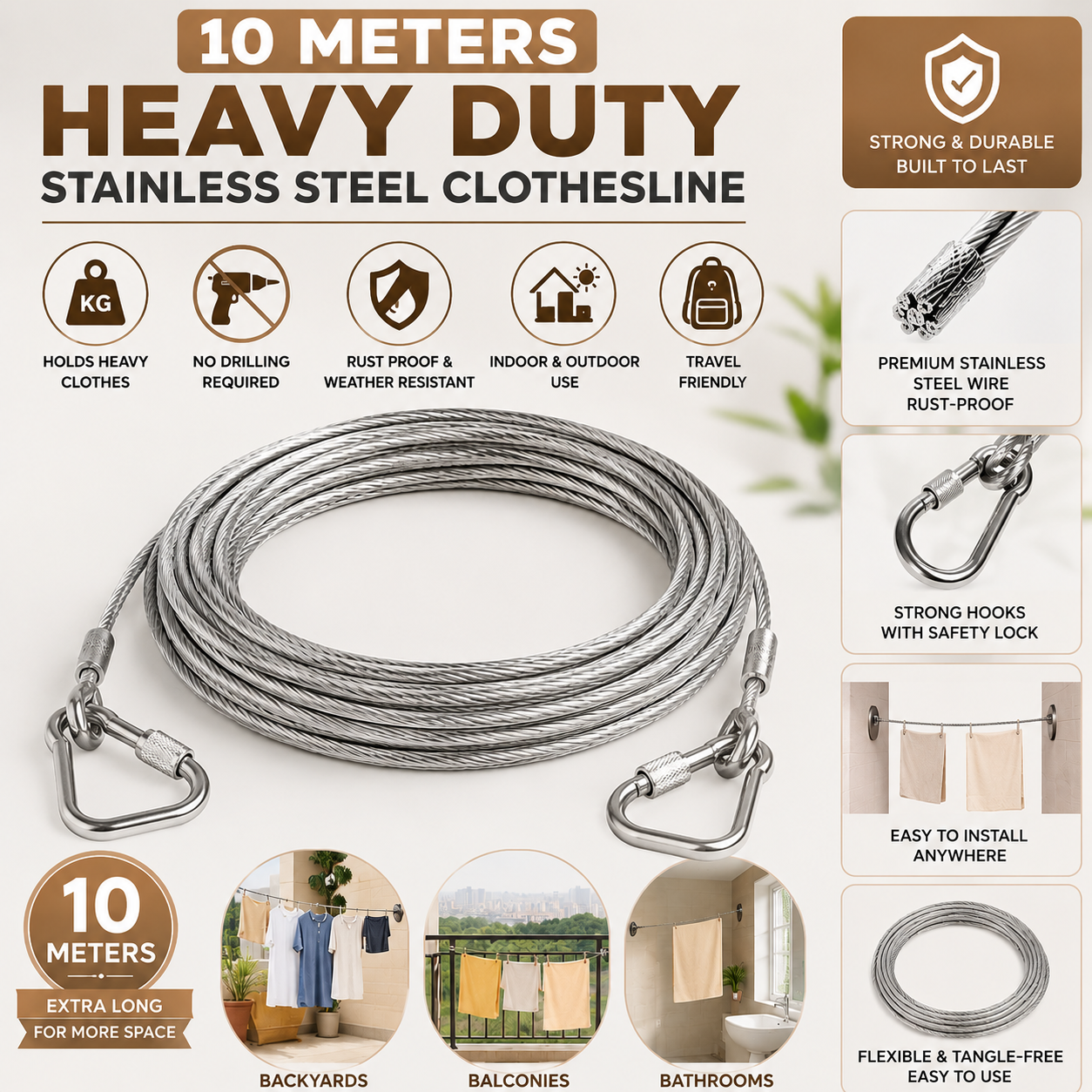 🔥 ✨ SteelDry Pro™ – Heavy Duty Stainless Steel Clothes Drying Rope