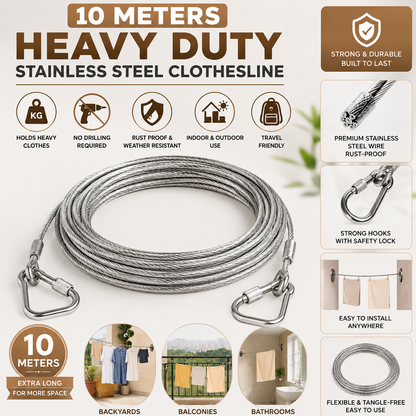🔥 ✨ SteelDry Pro™ – Heavy Duty Stainless Steel Clothes Drying Rope