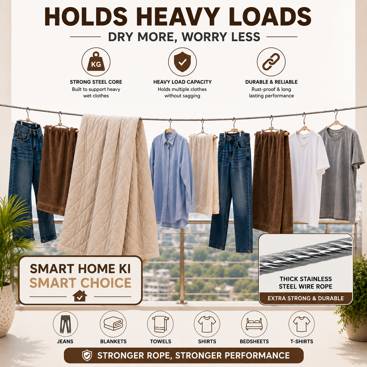 🔥 ✨ SteelDry Pro™ – Heavy Duty Stainless Steel Clothes Drying Rope