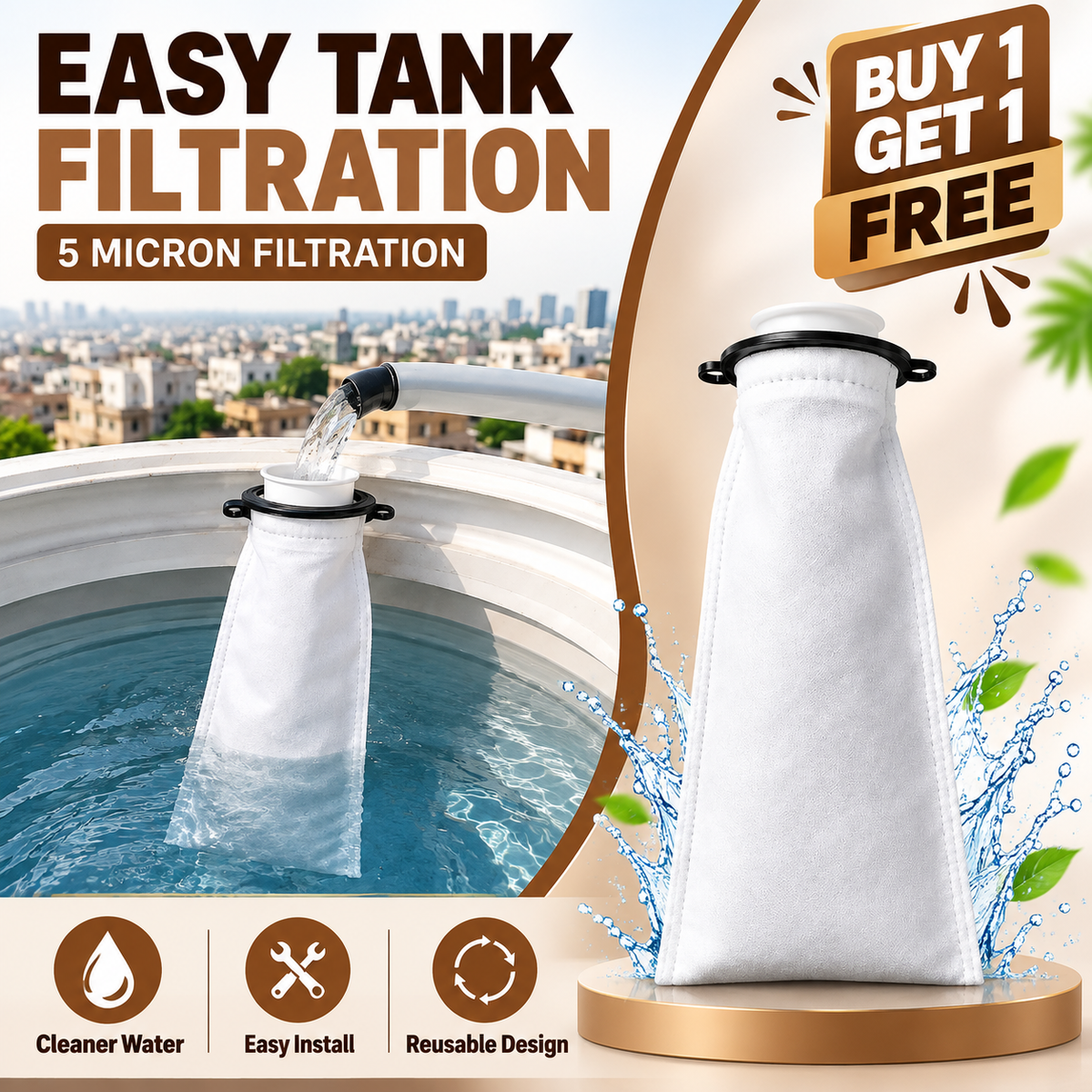 Micron Water Tank Filter Bag – Reusable Dirt, Sand & Sediment Filter | Buy 1 Get 1 Free