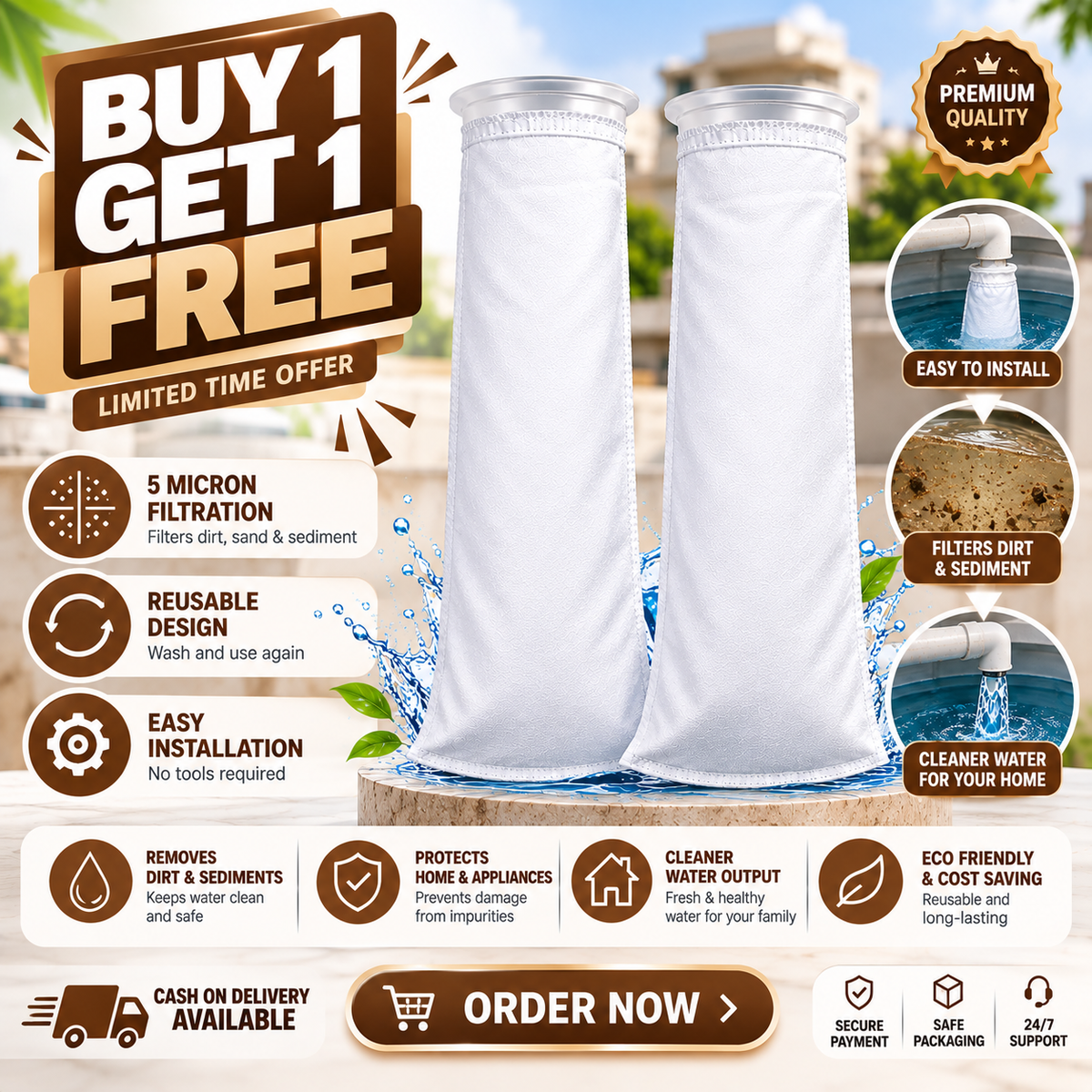 Micron Water Tank Filter Bag – Reusable Dirt, Sand & Sediment Filter | Buy 1 Get 1 Free