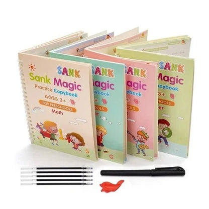 Sank Magic Practice Copybook (4 Books,1 Pen,1 Grip,10 Refill)